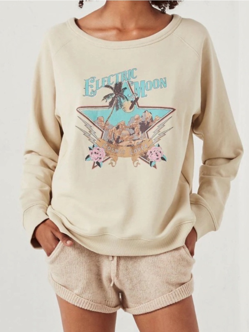 Spell 🦋⭐️ Electric Moon Sloppy Joe sweatshirt in Tapioca sz Small GUC